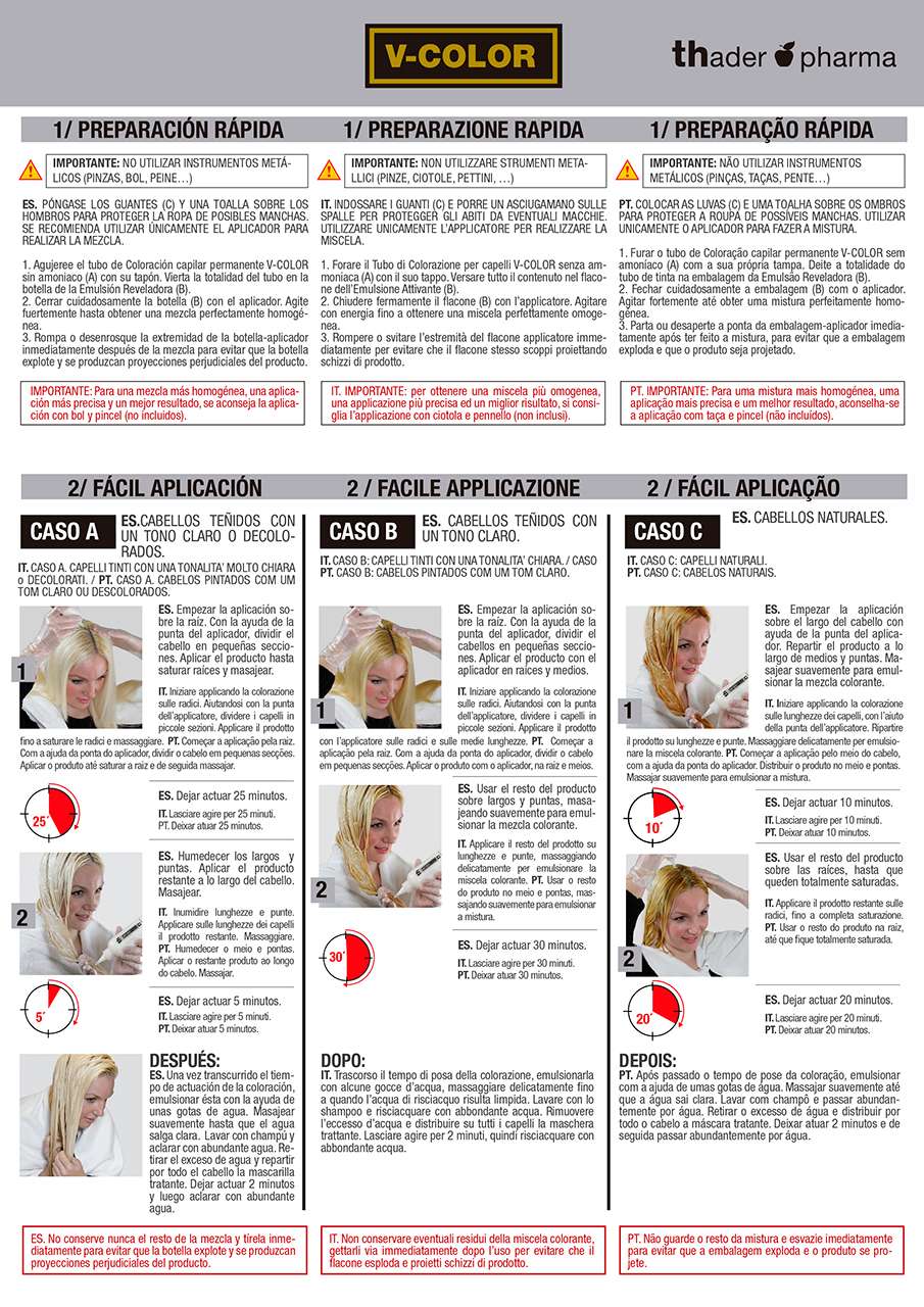 hader TH Pharma V-Color Kit Tinte Sin Amoniaco con Aceite de Lino y Oro Líquido – Tonos N5 a N10 - Imagen 2